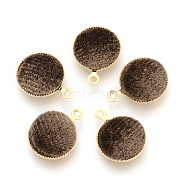 Handmade Velours Covered Pendants, with Brass Findings, Flat Round, Golden, Camel, 14x11x3mm, Hole: 1mm(WOVE-R101-B02)
