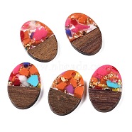 Transparent Resin and Walnut Wood Pendants, Oval Charms with Gold Foil, Colorful, 23x15.5x3.5mm, Hole: 2mm(RESI-T057-04L)