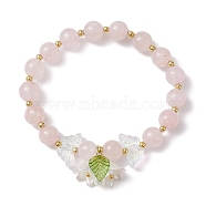 Butterfly Natural Rose Quartz Stretch Bracelets, with Acrylic Flower Charms, Inner Diameter: 2 inch(5cm)(BJEW-JB10085)