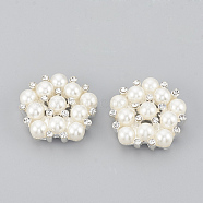 Alloy Rhinestone Flat Back Cabochons, with ABS Plastic Imitation Pearl, Flower, Silver Color Plated, 21x21.5x7mm(RB-S048-20S)