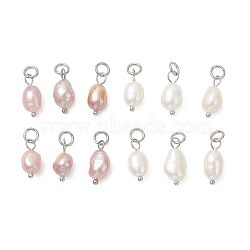 2Pcs 2 Colors Natural Pearl Pendants, Potato Charms with 304 Stainless Steel Loops, Stainless Steel Color, Mixed Color, 13.5~15.5x6~7.5x5.5~6.5mm, Jump Ring: 5x0.8mm, Inner Diameter: 3.5mm, 1pc/color(PALLOY-JF04804)