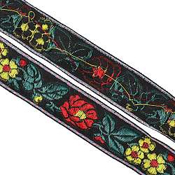 Ethnic Style Embroidery Cotton Ribbon, Flower Pattern, for Garment Accessories, Dark Green, 1-1/8~1-1/4 inch(30~32mm)(OCOR-WH0073-57)