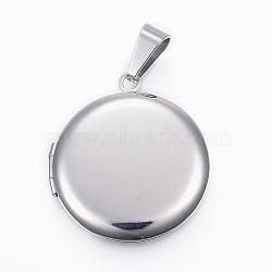 Tarnish Resistant 304 Stainless Steel Locket Pendants, Photo Frame Charms for Necklaces, Flat Round, Stainless Steel Color, 31x27.5x5.5mm, Hole: 9x5mm, Inner diameter: 20.5mm(STAS-H389-30P)