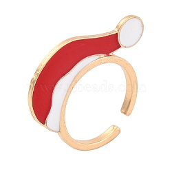 Christmas Theme Alloy Enamel Open Cuff Ring, for Women, Light Gold, Hat, Adjustable, Hat: 2x28.5mm(RJEW-C106-02D-KCG)