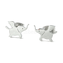 Non-Tarnish Cute Little Animal Theme 304 Stainless Steel Stud Earrings, Elephant, 12x8mm(EJEW-B041-03C-P)