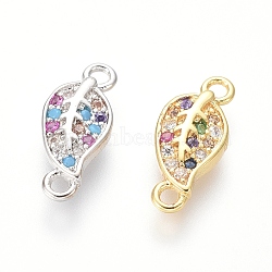 Brass Micro Pave Cubic Zirconia Links connectors, Leaf, Colorful, Mixed Color, 12.5x5.5x2mm, Hole: 1.2mm(ZIRC-I032-33)