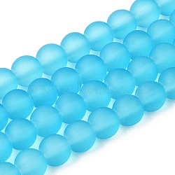 Baking Paint Deep Sky Blue Frosted Round Transparent Glass Bead Strands, 6mm, Hole: 1.3~1.6mm, about 140pcs/strand, 31.4 inch(X-GLAA-S031-6mm-37)
