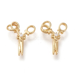 Brass Micro Pave Clear Cubic Zirconia Charms, with Jump Rings, Long-Lasting Plated, Scissors, Clear, Real 18K Gold Plated, 15.5x8.5x2mm, Hole: 3.4mm(KK-F820-20G)