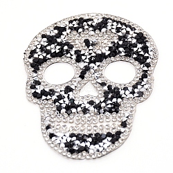 Skull Rhinestone Patches, Iron/Sew on Appliques, Costume Accessories, for Clothes, Bag Pants, Shoes, Cellphone Case, Crystal, 90x65x2mm(DIY-WH0199-35A)
