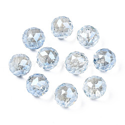 Electroplate Transparent Glass Beads Strands, Luster Plated, Faceted, Half Drilled, Round, Light Blue, 13x12.5mm, Hole: 2.5mm(EGLA-N006-B01)