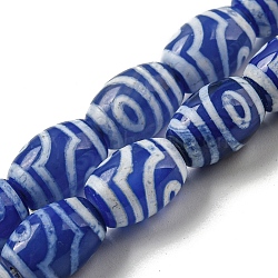 Blue Tibetan Style dZi Beads Strands, Dyed Natural Agate Beads Strands, Rice, Eye, 13.5~14x10~10.5mm, Hole: 1mm, about 25pcs/strand, 13.58 inch(34.5cm)(TDZI-NH0001-C06-01)