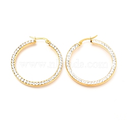 304 Stainless Steel Hoop Earrings, with Polymer Clay Rhinestones, Flat Ring Shape, Golden, 37x35x2.7mm, Pin: 0.7mm(EJEW-C501-19G-C)