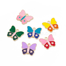 Alloy Enamel Pendants, Butterfly with Star Charm, Light Gold, Mixed Color, 15.5x17x1.5mm, Hole: 1.6mm(FIND-C019-51KCG)