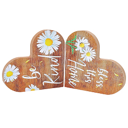 Wooden Heart Shaped Blessed Sign Ornaments, for Home Dining Table Center Decoration, BurlyWood, 150x180x15mm, 2pcs/set(AJEW-WH20019-83B)