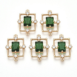 Golden Tone Brass Links connectors, with Faceted Glass and Rhinestone, Rectangle, Sea Green, 19x13.5x3.5mm, Hole: 1mm(GLAA-R212-14A)