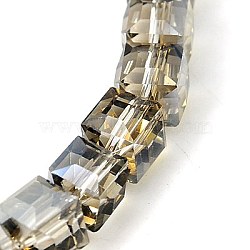 Electorplated Glass Beads, Rainbow Plated, Faceted, Cube, Dark Khaki, 7x7x7mm, Hole: 1mm(EGLA-E006-1O)