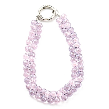 Glass Beaded Mobile Straps, Multifunctional Chain, with Iron Spring Gate Ring, Plum, 302~306x14.5mm