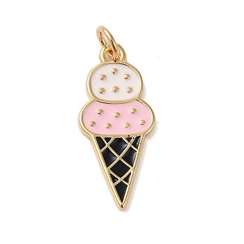 Rack Plating Brass Enamel Pendants, with Jump Ring, Cadmium Free & Lead Free, Real 18K Gold Plated, Ice Cream Charm, Pink, 23x9.5x2.3mm, Hole: 3.4mm