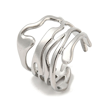 304 Stainless Steel Open Cuff Ring, Hollow Wide Band Rings, Stainless Steel Color, US Size 7 1/4(17.5mm)