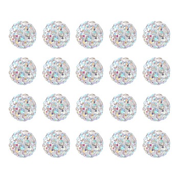 Pave Disco Ball Beads, Polymer Clay Rhinestone Beads, Round, Crystal AB, PP13(1.9~2mm), 6 Rows Rhinestone, 10mm, Hole: 1.5mm