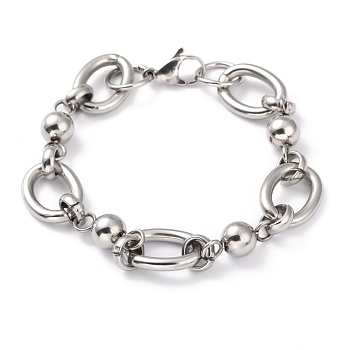 304 Stainless Steel Round Link Chain Bracelets, with Lobster Claw Clasps, Stainless Steel Color, 8-1/8 inch(20.5cm)