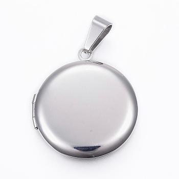 Tarnish Resistant 304 Stainless Steel Locket Pendants, Photo Frame Charms for Necklaces, Flat Round, Stainless Steel Color, 31x27.5x5.5mm, Hole: 9x5mm, Inner diameter: 20.5mm