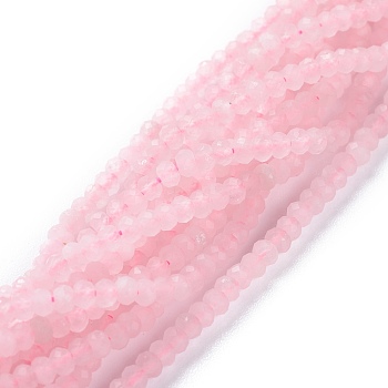 Natural Rose Quartz Beads Strands, Flat Round, Faceted, 3x2mm, Hole: 0.6mm, about 191pcs/strand, 15.55inch(39.5cm)