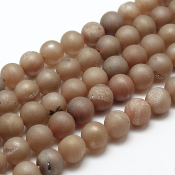 Electroplated Natural Agate Round Bead Strands, Grade A, Rainbow Plated, 8mm, Hole: 1mm, about 46pcs/strand, 14.9 inch