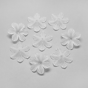 6-Petal Transparent Acrylic Bead Caps, Frosted, Clear, 32.5x29x8mm, Hole: 1.5mm