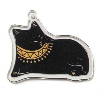 Acrylic Pendants, Cat Shape, Black, 34x40x2mm, Hole: 2mm