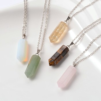 Mixed Gemstone Bullet Point Pendant Necklaces, with Brass Chains and Spring Ring Clasps, Mixed Color, 18 inch