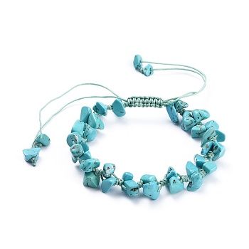 Adjustable Synthetic Turquoise(Dyed) Chip Beads Braided Bead Bracelets, with Nylon Thread, 1-7/8 inch(4.8cm)
