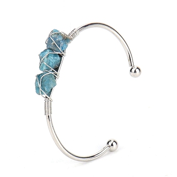 Natural Apatite Chips Beaded Cuff Bangles, Metal Wire Wrap Bangle, Inner Diameter: 2-1/2 inch(6.5cm)