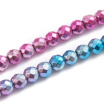 Electroplated Non-magnetic Synthetic Hematite Beads Strands, Full Plated, Round, Faceted, Multi-color Plated, 4mm, Hole: 0.8mm, about 103 pcs/strand, 15.75 inch(40cm)