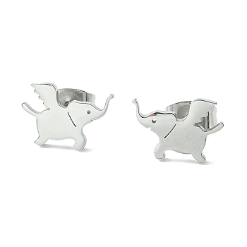 Cute Little Animal Theme 304 Stainless Steel Stud Earrings, Elephant, 12x8mm