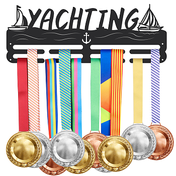 Fashion Iron Medal Hanger Holder Display Wall Rack, with Screws, Word Yachting, Sailboat Pattern, 150x400mm