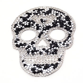 Skull Rhinestone Patches, Iron/Sew on Appliques, Costume Accessories, for Clothes, Bag Pants, Shoes, Cellphone Case, Crystal, 90x65x2mm