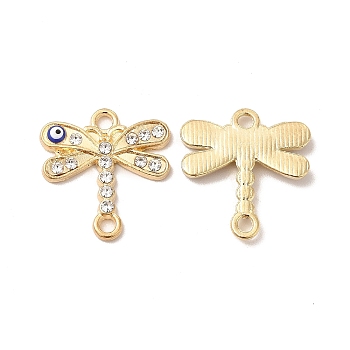 Alloy Rhinestone Connector Charms, Dragonfly with Evil Eye, Golden, 19x18x2.5mm, Hole: 1.8mm