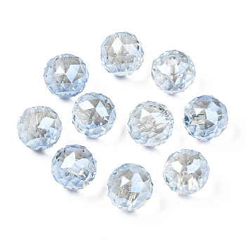 Electroplate Transparent Glass Beads Strands, Luster Plated, Faceted, Round, Light Blue, 13x12.5mm, Hole: 2.5mm