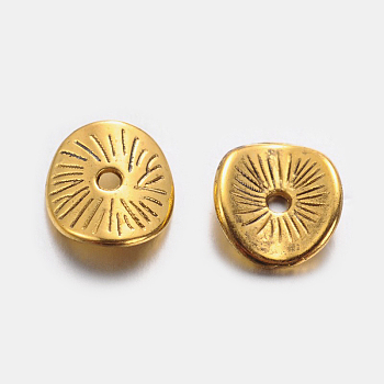 Tibetan Style Wavy Spacer Beads, Cadmium Free & Lead Free, Arched Disc, Antique Golden, 9x1mm, Hole: 1mm