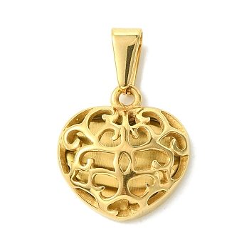 Vacuum Plating 304 Stainless Steel Pendants, Hollow Heart Charm, Golden, 18x17x5.5mm, Hole: 7x3.5mm