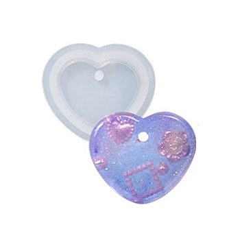 DIY Pendant Silicone Molds, Resin Molds, For UV Resin, Epoxy Resin Jewelry Making, Heart, 45x51x8.5mm, Hole: 4mm