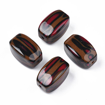Two Tone Acrylic Beads, with Leopard Pattern, Imitation Gemstone, Cuboid, Coconut Brown, 27.5x17x17mm, Hole: 2.6mm