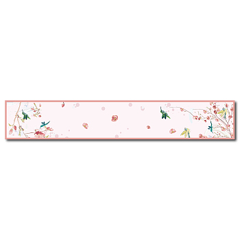 Cotton and Linen Table Runner for Dining Table, Rectangle, Pink, Flower Pattern, 300x1800mm