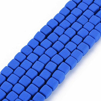 Handmade Polymer Clay Beads Strands, Cube, Blue, 6x6x6mm, Hole: 1.2mm, about 62pcs/strand, 14.84 inch~15.75 inch(37.7cm~40cm)