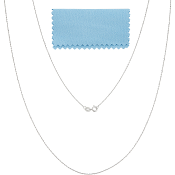 2Pcs Trendy Unisex Rhodium Plated 925 Sterling Silver Cable Chains Necklaces Set, with S925 Stamp, with 2Pc Suede Fabric Square Silver Polishing Cloth, Platinum, 18.00 inch(45.72cm)