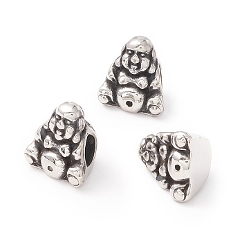 304 Stainless Steel European Beads, Large Hole Beads, Manual Polishing, Buddha, Antique Silver, 12x11x8mm, Hole: 4.5mm