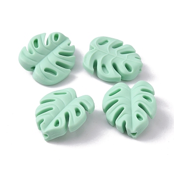 Food Grade Eco-Friendly Silicone Beads, Chewing Beads For Teethers, DIY Nursing Necklaces Making, Monstera Leaf, Aquamarine, 23x21x7mm, Hole: 2mm