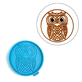 Halloween Themed Cup Mat Silicone Molds, Resin Casting Molds, for UV Resin, Epoxy Resin Craft Making, Flat Round, Owl Pattern, 105x9mm