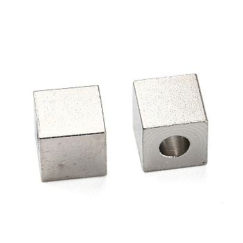 201 Stainless Steel Bead, Cube, Stainless Steel Color, 6x6x6mm, Hole: 2.5mm